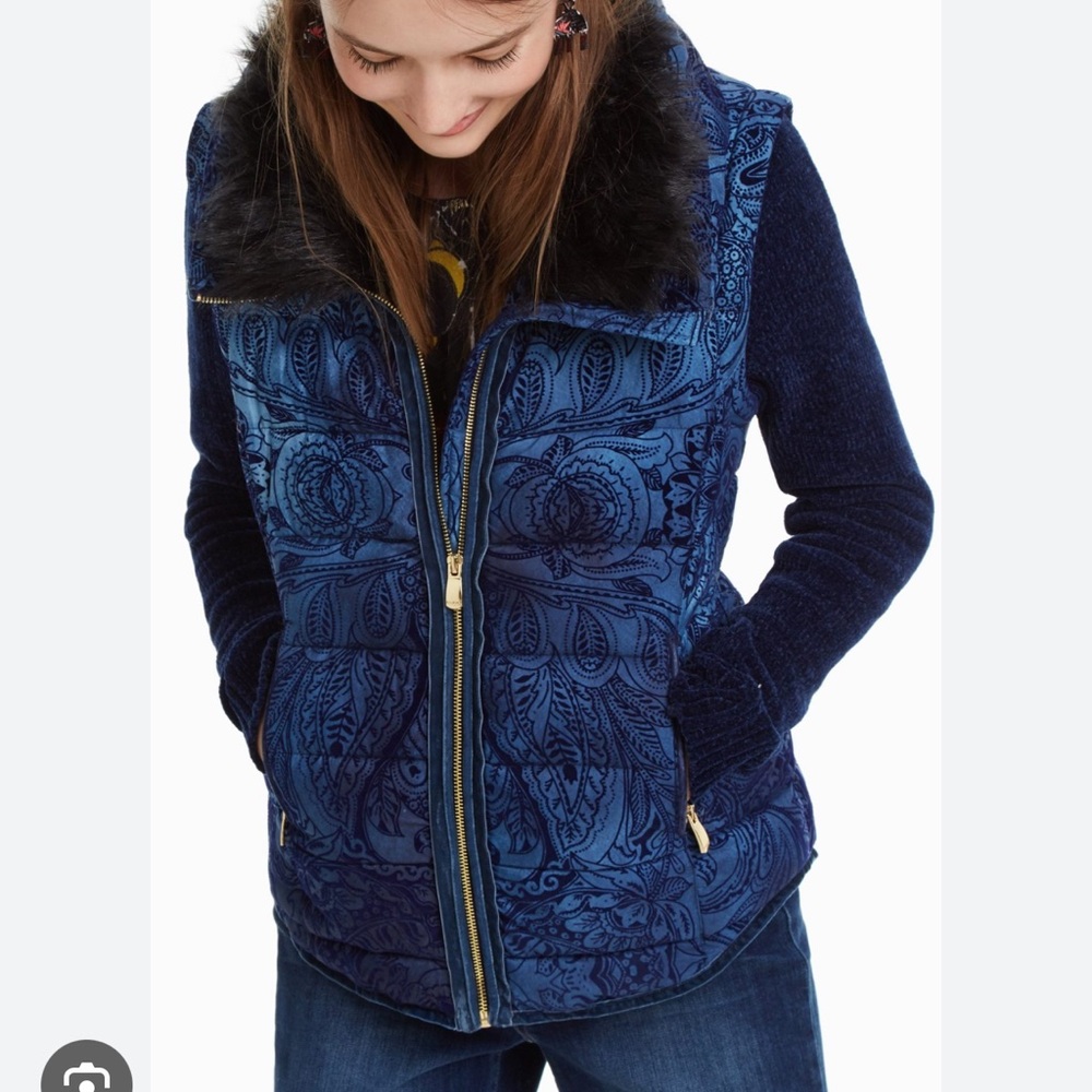 Desigual Women's Navy Puffer Jacket with Black Fur Collar